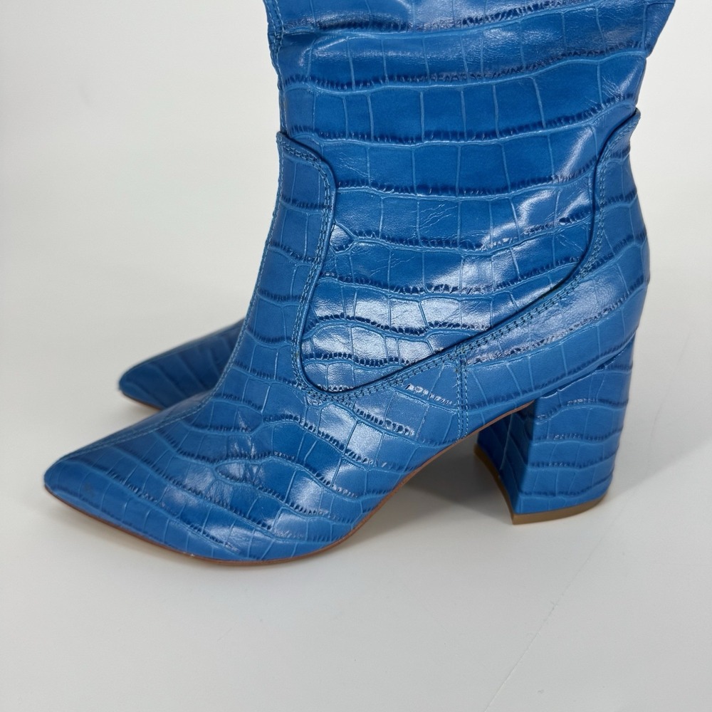 Marc Fisher Blue Croc Embossed‎ Knee High Boots Block Heel Pointed Toe 7M - Picture 6 of 10